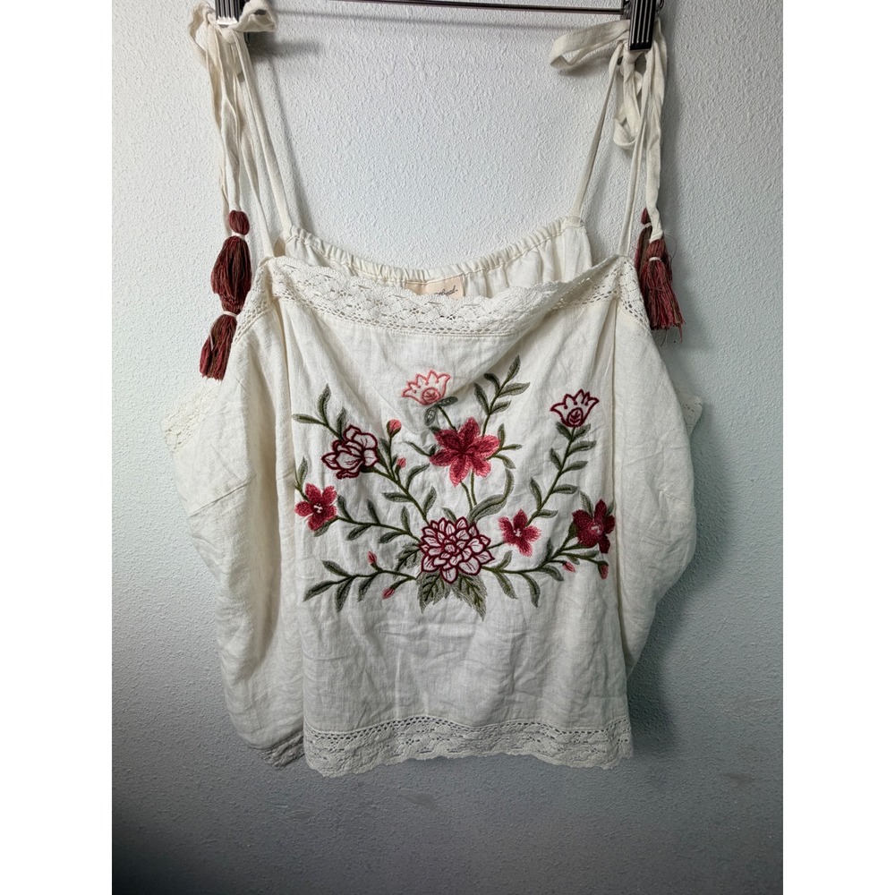 Universal Thread Womens Tank Top Off White 4X Floral Embroidered Boho Tassels